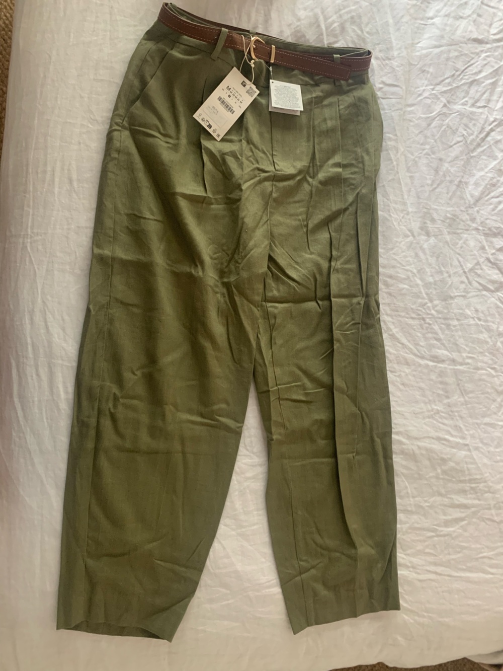 Zara Olive High-Waist Trousers with Belt
